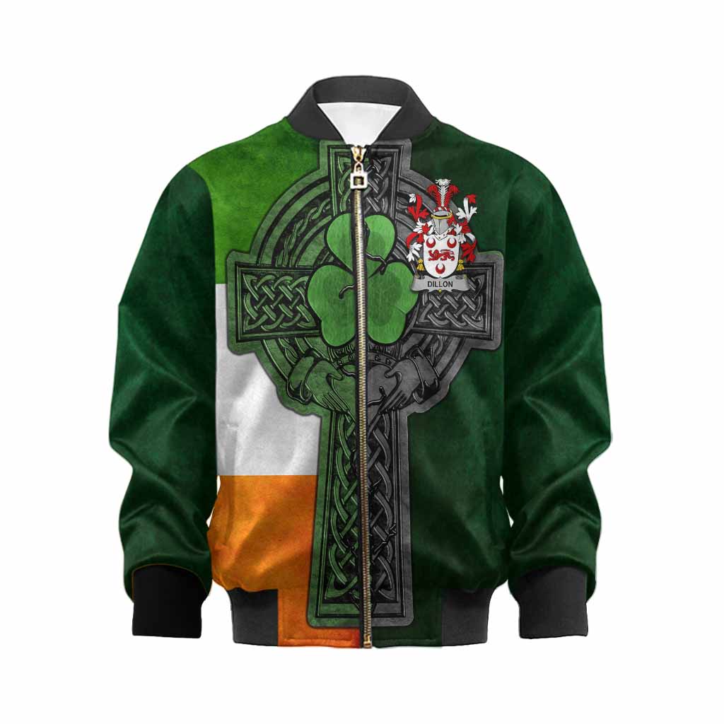 Dillon Irish Coat of Arms Kids' Bomber Jacket with Shamrock Celtic Cross