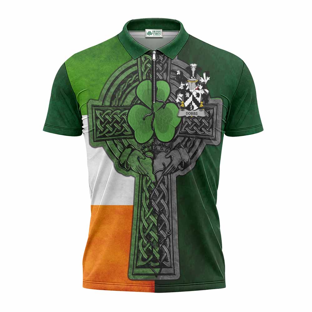 Dobbs Irish Coat of Arms Zipper Polo Shirt with Shamrock Celtic Cross