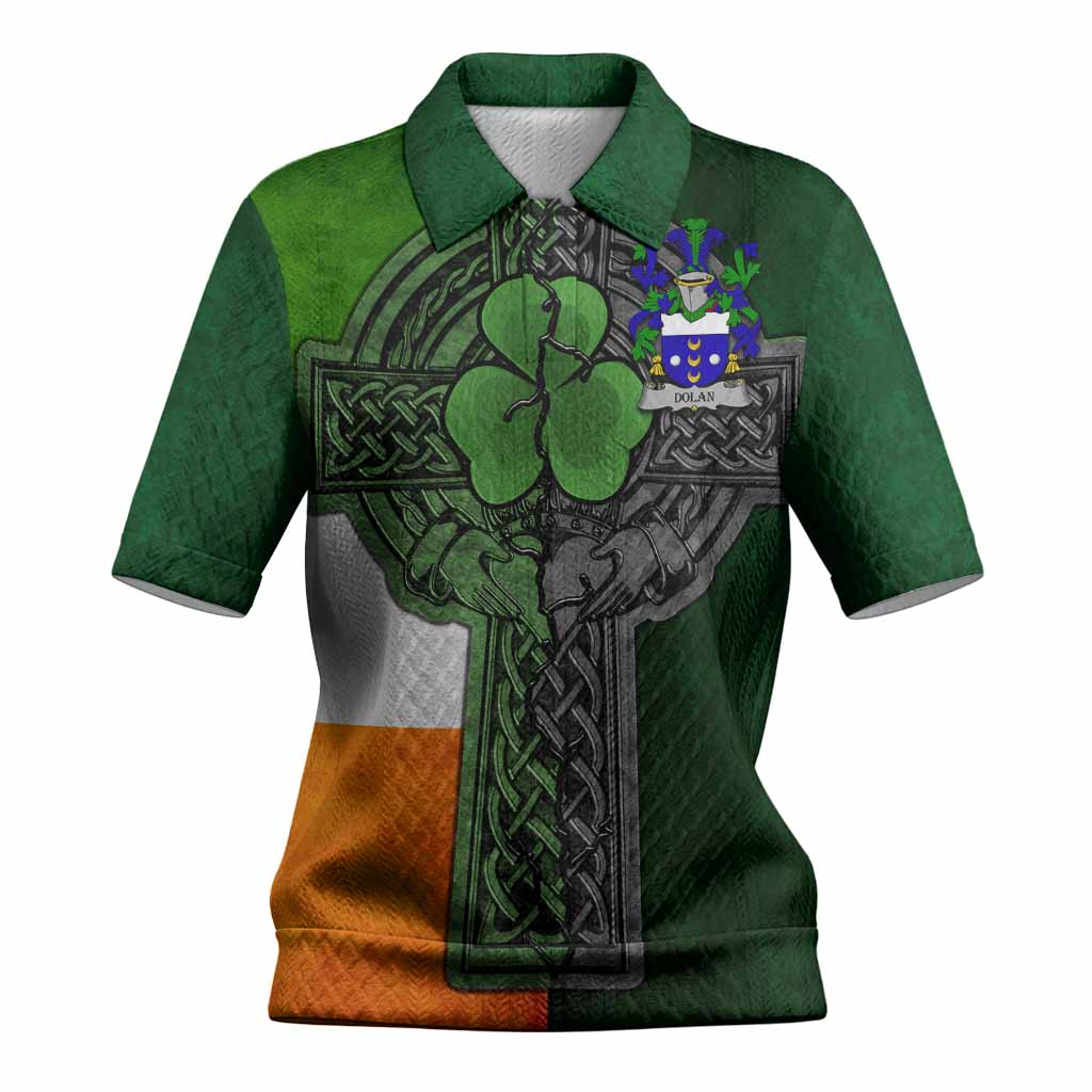 Dolan Irish Coat of Arms Women's Knit Polo Shirt with Shamrock Celtic Cross