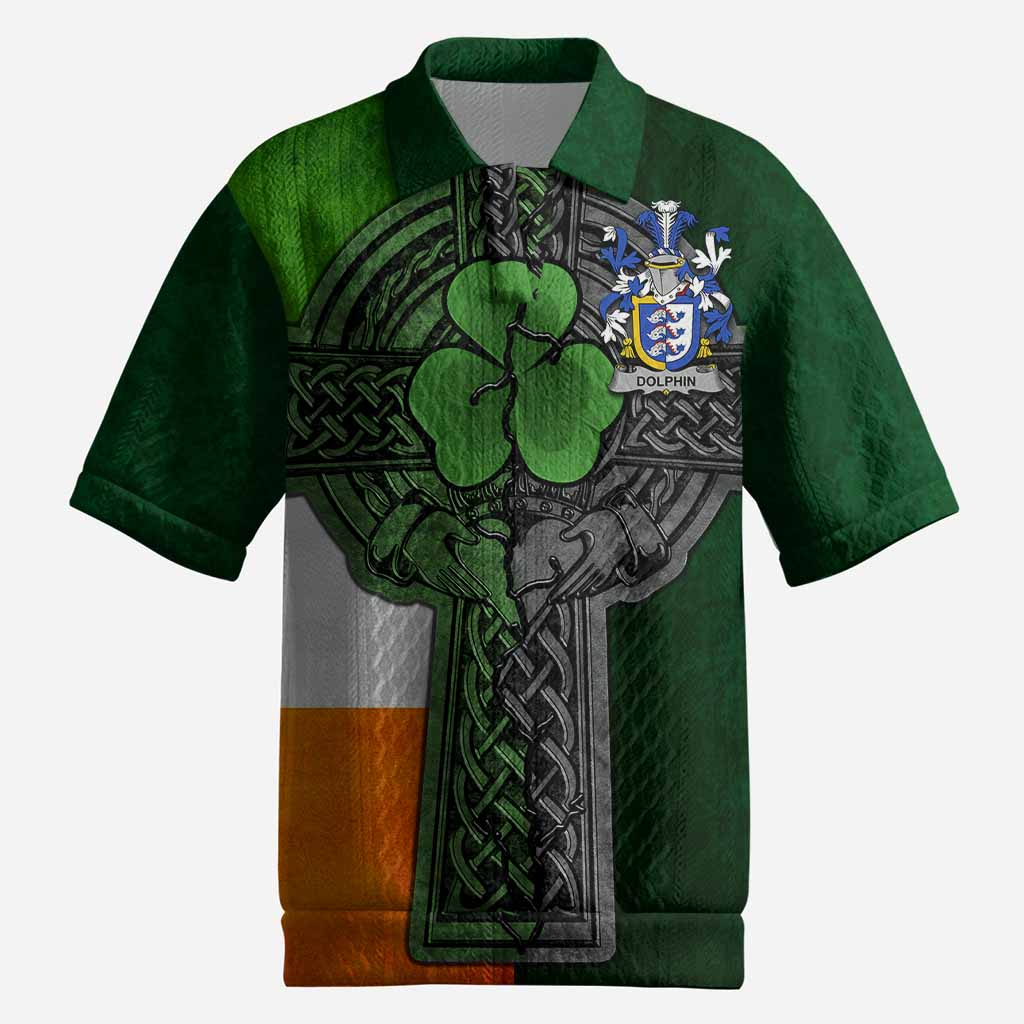 Dolphin Irish Coat of Arms Men's Knit Polo Shirt with Shamrock Celtic Cross