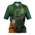 Dowd Irish Coat of Arms Women's Knit Polo Shirt with Shamrock Celtic Cross