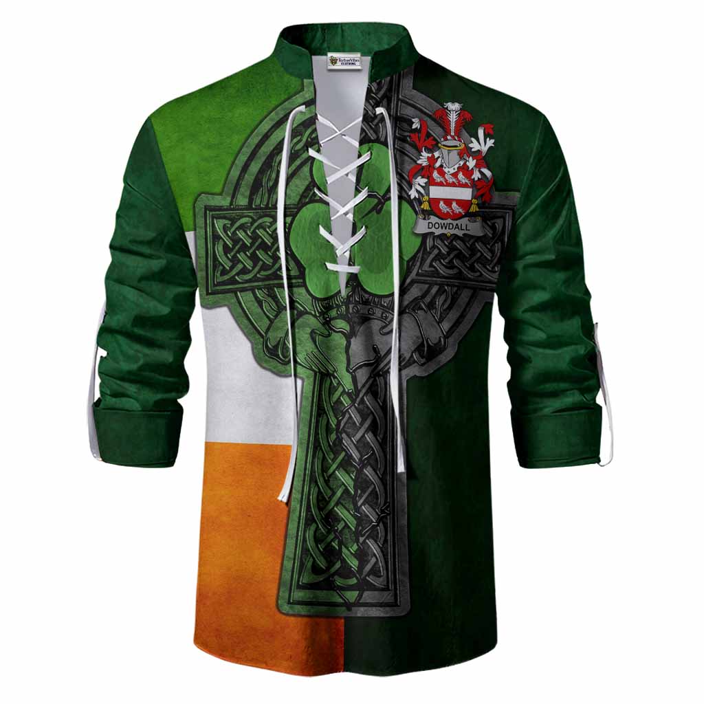 Dowdall Irish Coat of Arms Men's Ghillie Shirt with Shamrock Celtic Cross