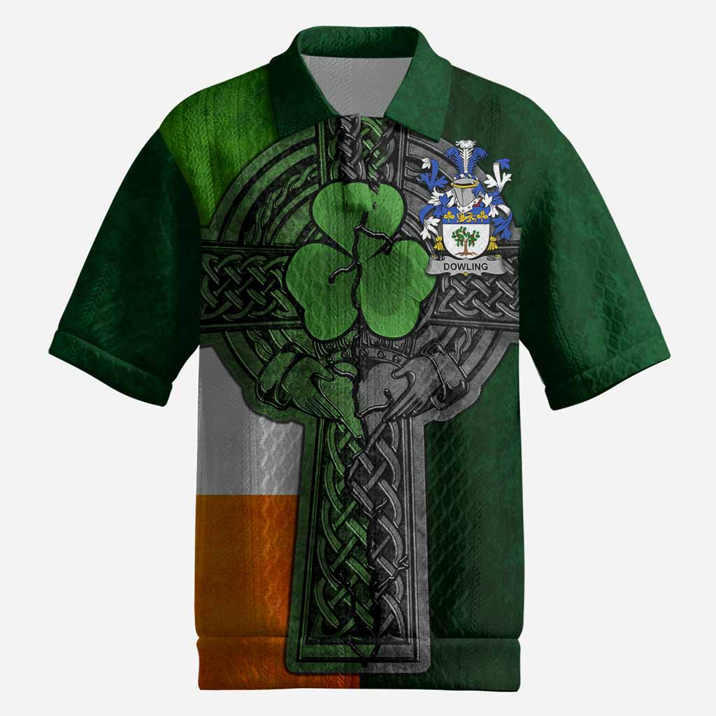 Dowling Irish Coat of Arms Men's Knit Polo Shirt with Shamrock Celtic Cross