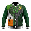 Drought Irish Coat of Arms Baseball Jacket with Shamrock Celtic Cross