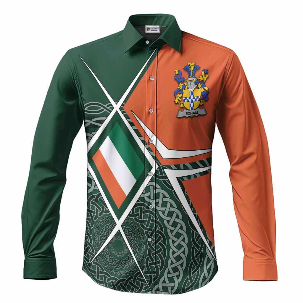 Exham Irish Coat of Arms Men’s Casual Long Sleeve Button-Up Shirt Celtic Geometry