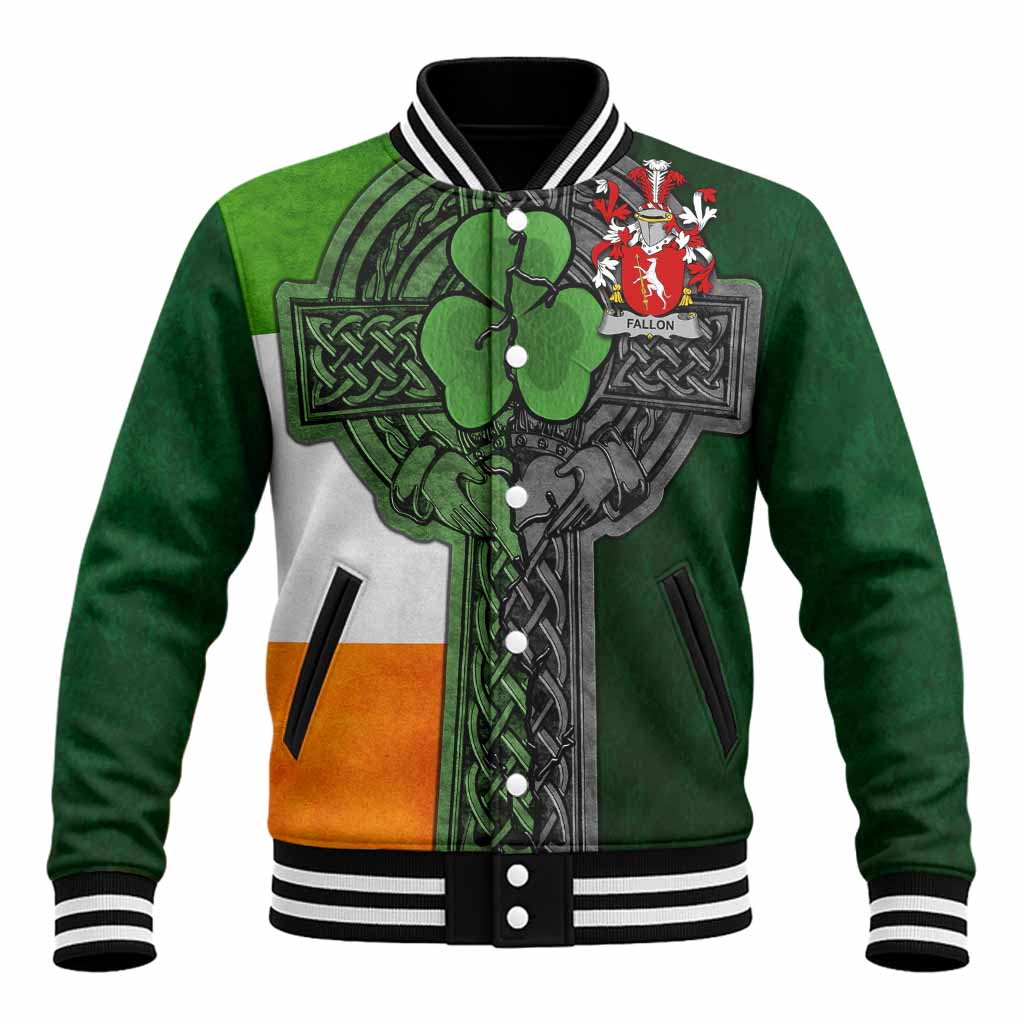 Fallon Irish Coat of Arms Baseball Jacket with Shamrock Celtic Cross