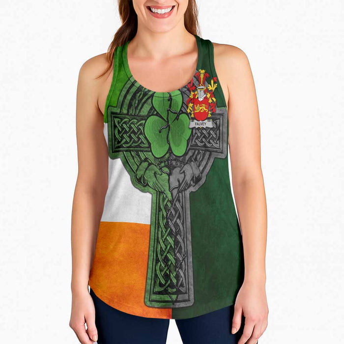 Falvey Irish Coat of Arms Women's Racerback Tank Top with Shamrock Celtic Cross