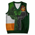 Fanning Irish Coat of Arms Sleeveless V-Neck Sweater with Shamrock Celtic Cross