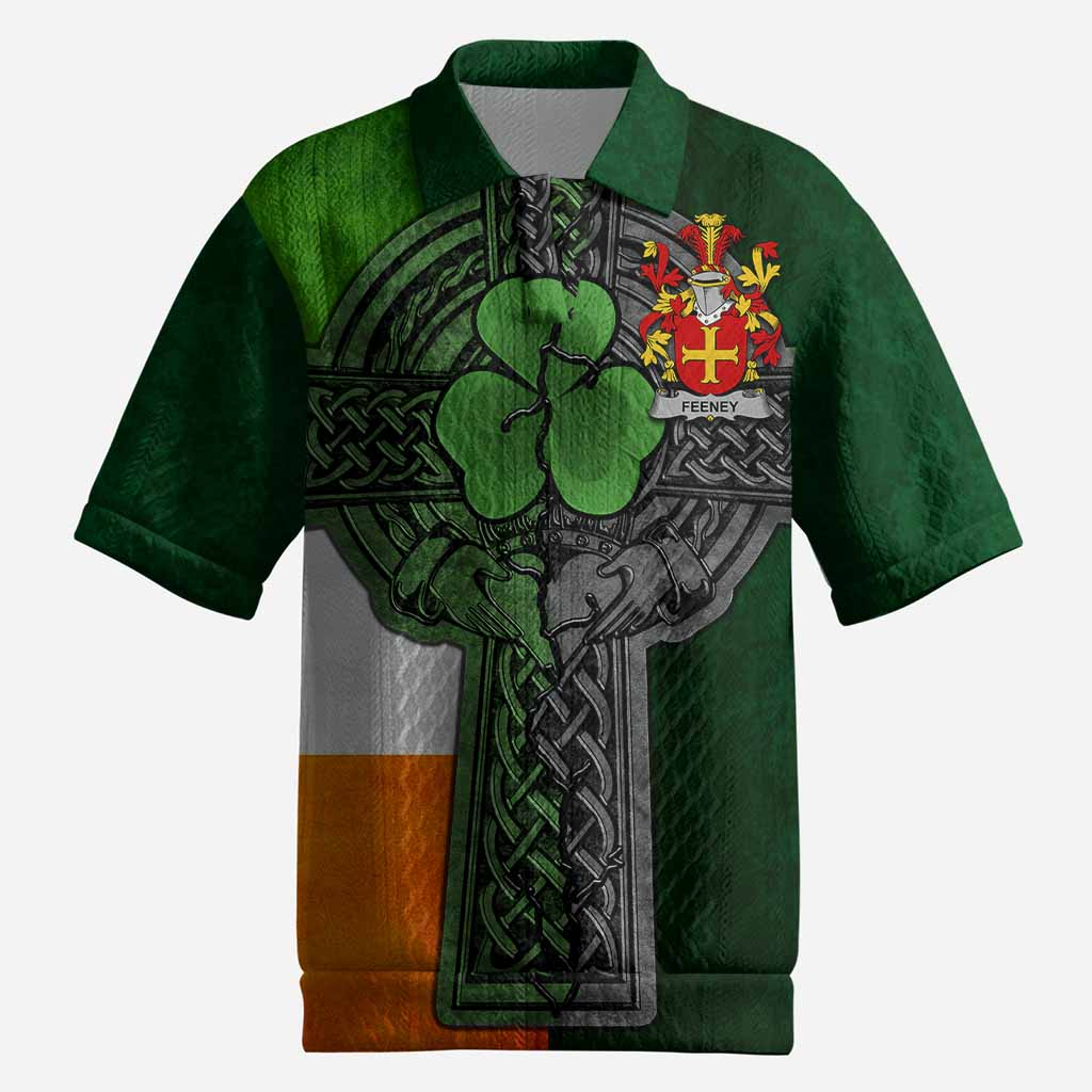 Feeney Irish Coat of Arms Men's Knit Polo Shirt with Shamrock Celtic Cross