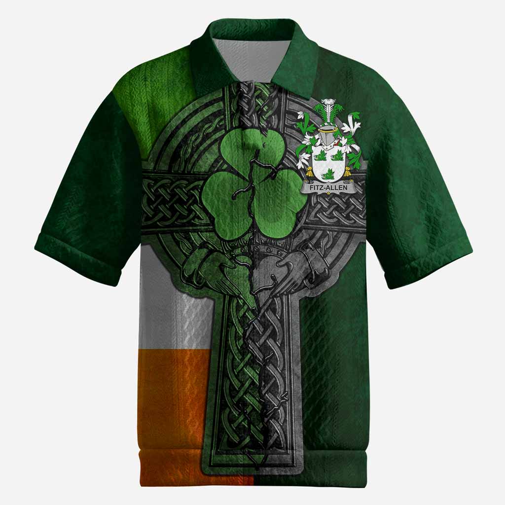 Fitz-Allen Irish Coat of Arms Men's Knit Polo Shirt with Shamrock Celtic Cross