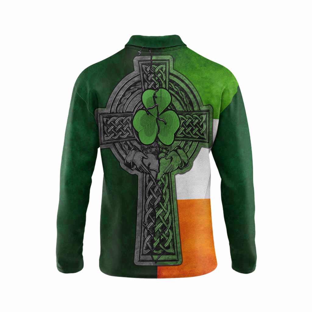 Fitz-Eustace Irish Coat of Arms Long Sleeve Polo Shirt with Shamrock Celtic Cross