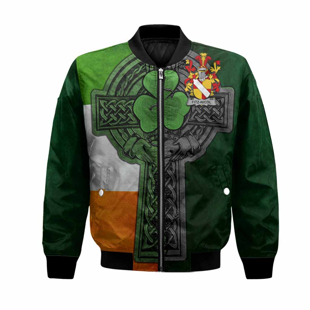 Fitz-Nicol Irish Coat of Arms Bomber Jacket with Shamrock Celtic Cross