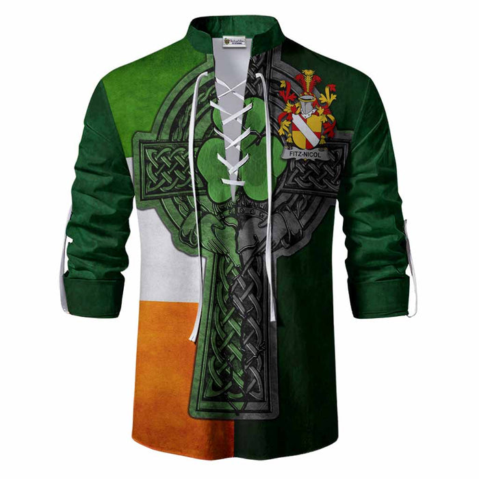 Fitz-Nicol Irish Coat of Arms Men's Ghillie Shirt with Shamrock Celtic Cross