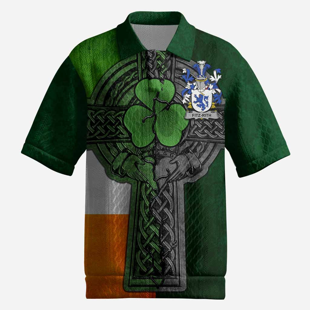 Fitz-Rith Irish Coat of Arms Men's Knit Polo Shirt with Shamrock Celtic Cross
