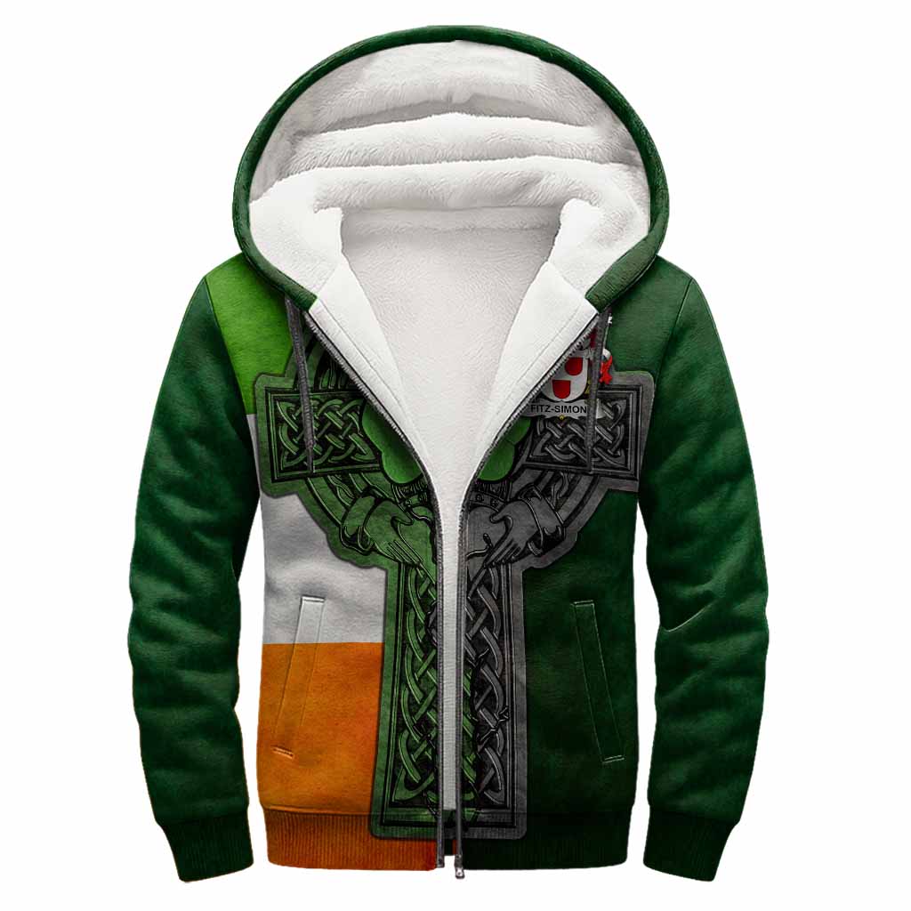 Fitz-Simons Irish Coat of Arms Sherpa Hoodie with Shamrock Celtic Cross