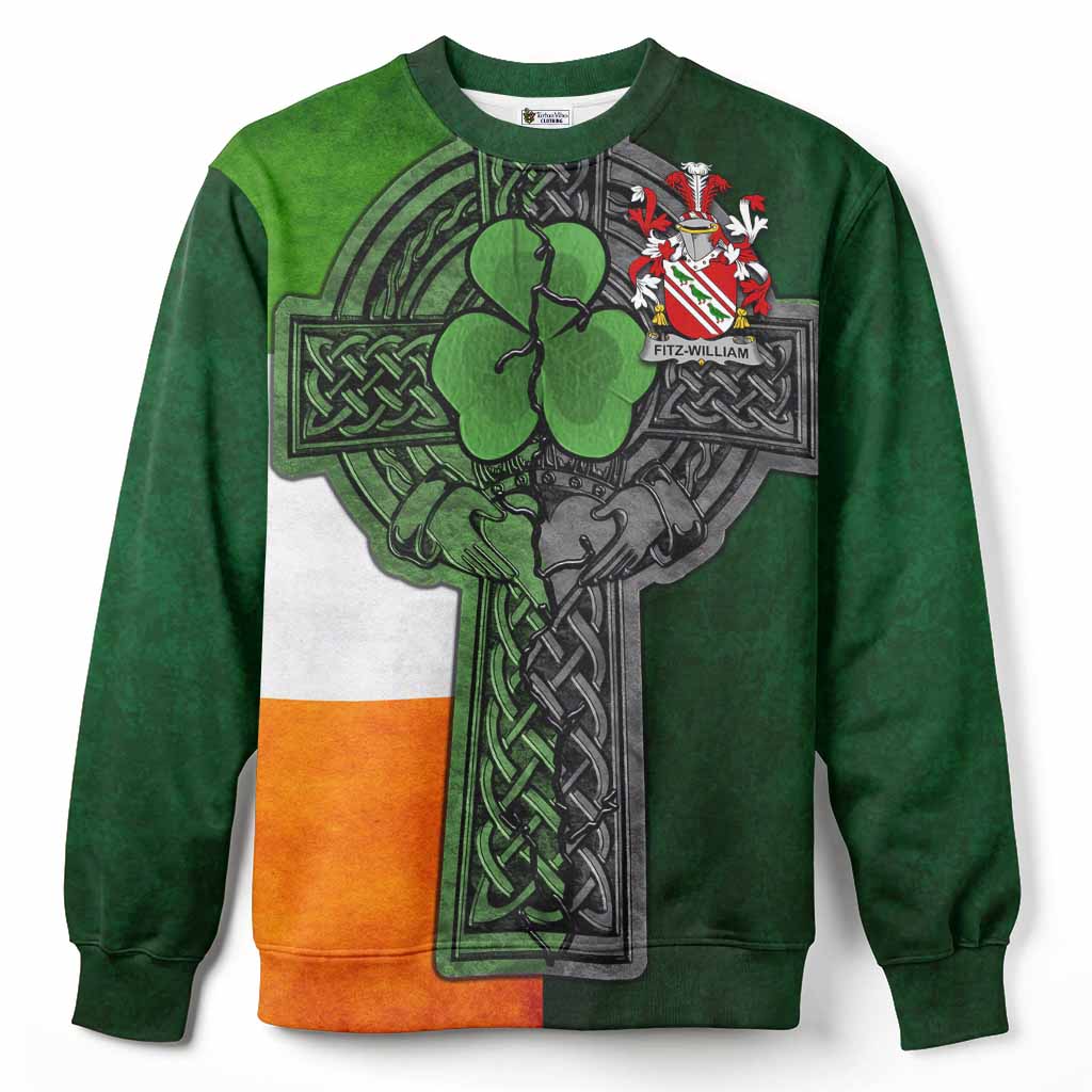 Fitz-William Irish Coat of Arms Sweatshirt with Shamrock Celtic Cross