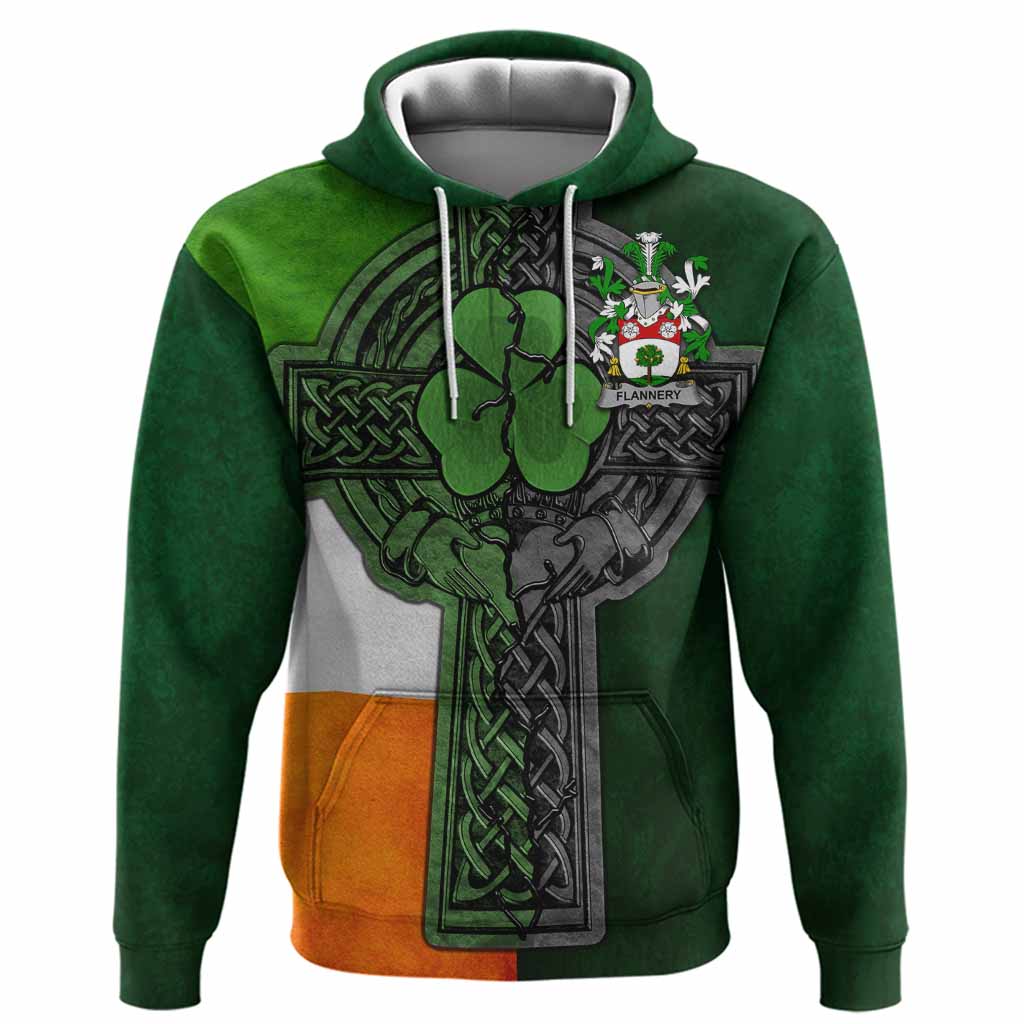 Flannery Irish Coat of Arms Hoodie with Shamrock Celtic Cross