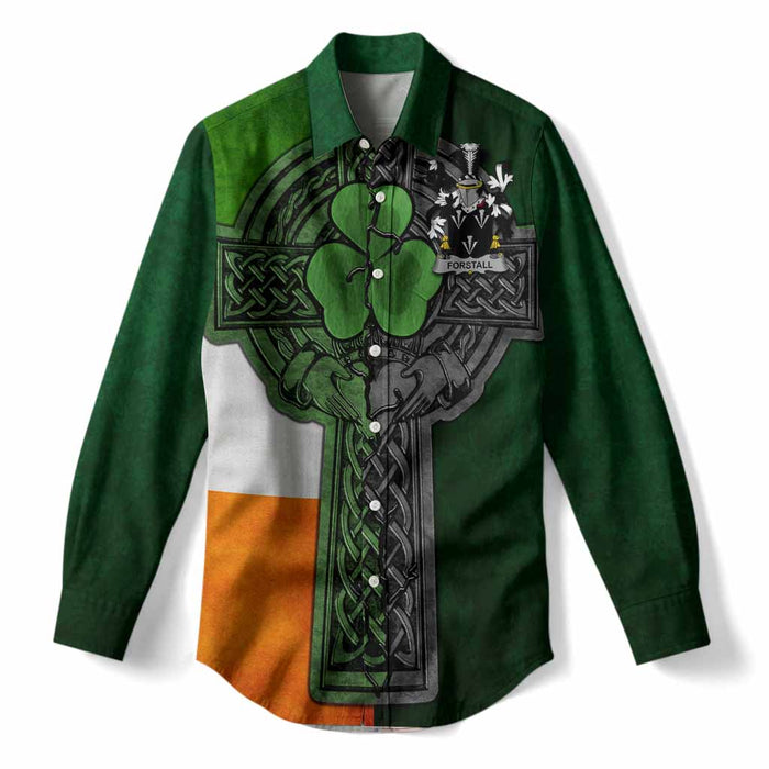 Forstall Irish Coat of Arms Women’s Casual Shirt with Shamrock Celtic Cross