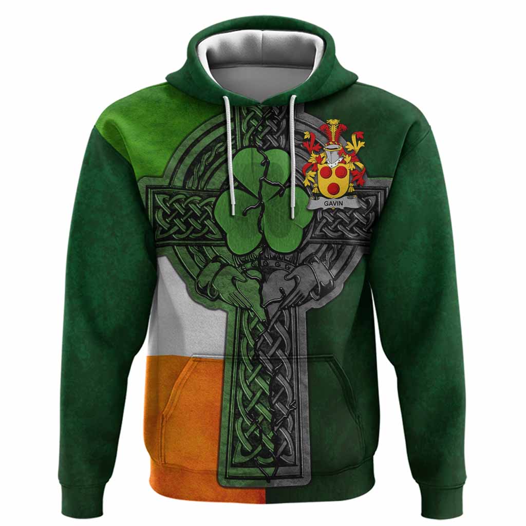 Gavin Irish Coat of Arms Hoodie with Shamrock Celtic Cross