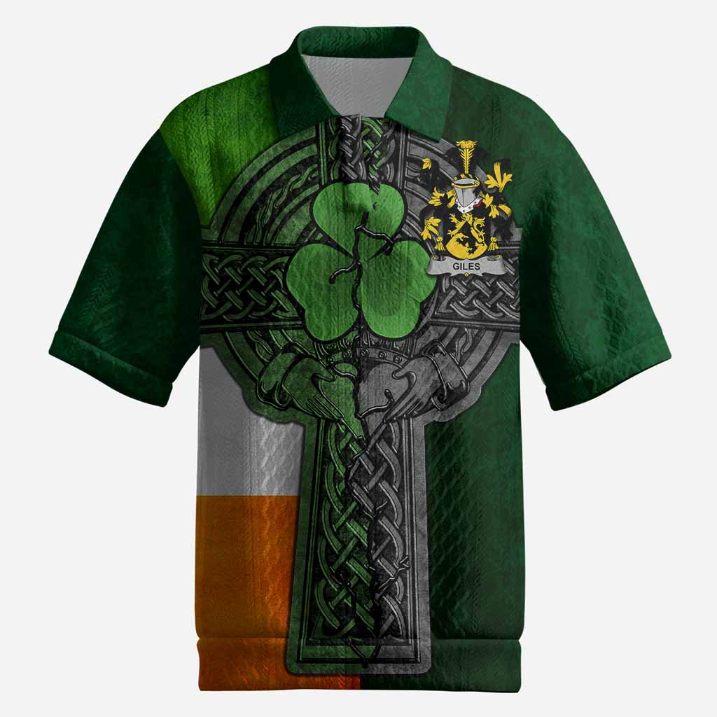 Giles Irish Coat of Arms Men's Knit Polo Shirt with Shamrock Celtic Cross