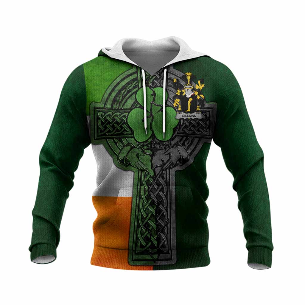 Gillman Irish Coat of Arms Knit Hoodie with Shamrock Celtic Cross