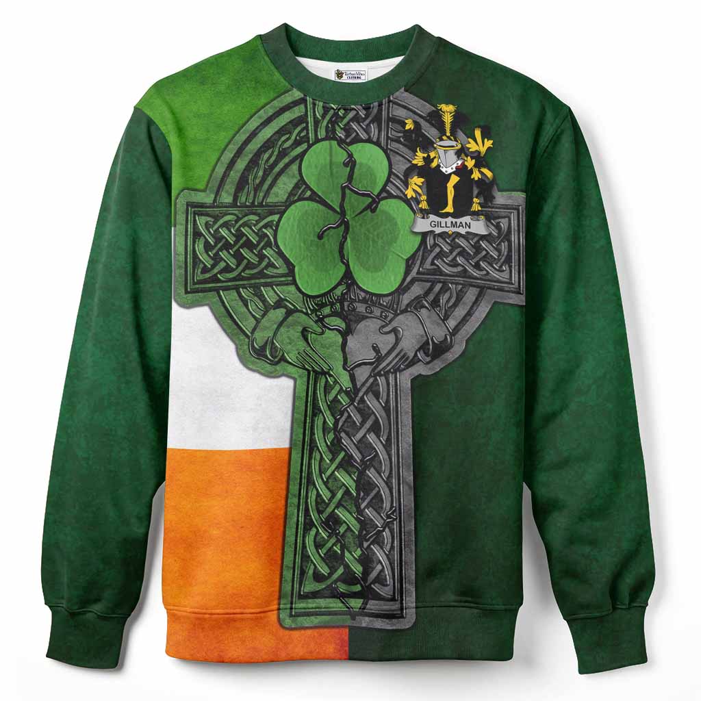 Gillman Irish Coat of Arms Sweatshirt with Shamrock Celtic Cross