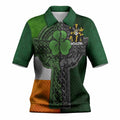 Gillman Irish Coat of Arms Women's Knit Polo Shirt with Shamrock Celtic Cross