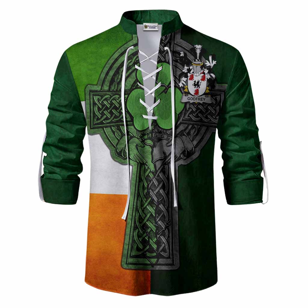 Godfrey of Bushfield Irish Coat of Arms Men's Ghillie Shirt with Shamrock Celtic Cross
