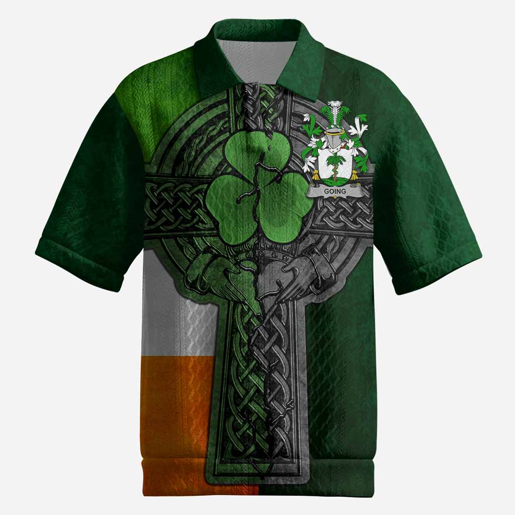 Going Irish Coat of Arms Men's Knit Polo Shirt with Shamrock Celtic Cross
