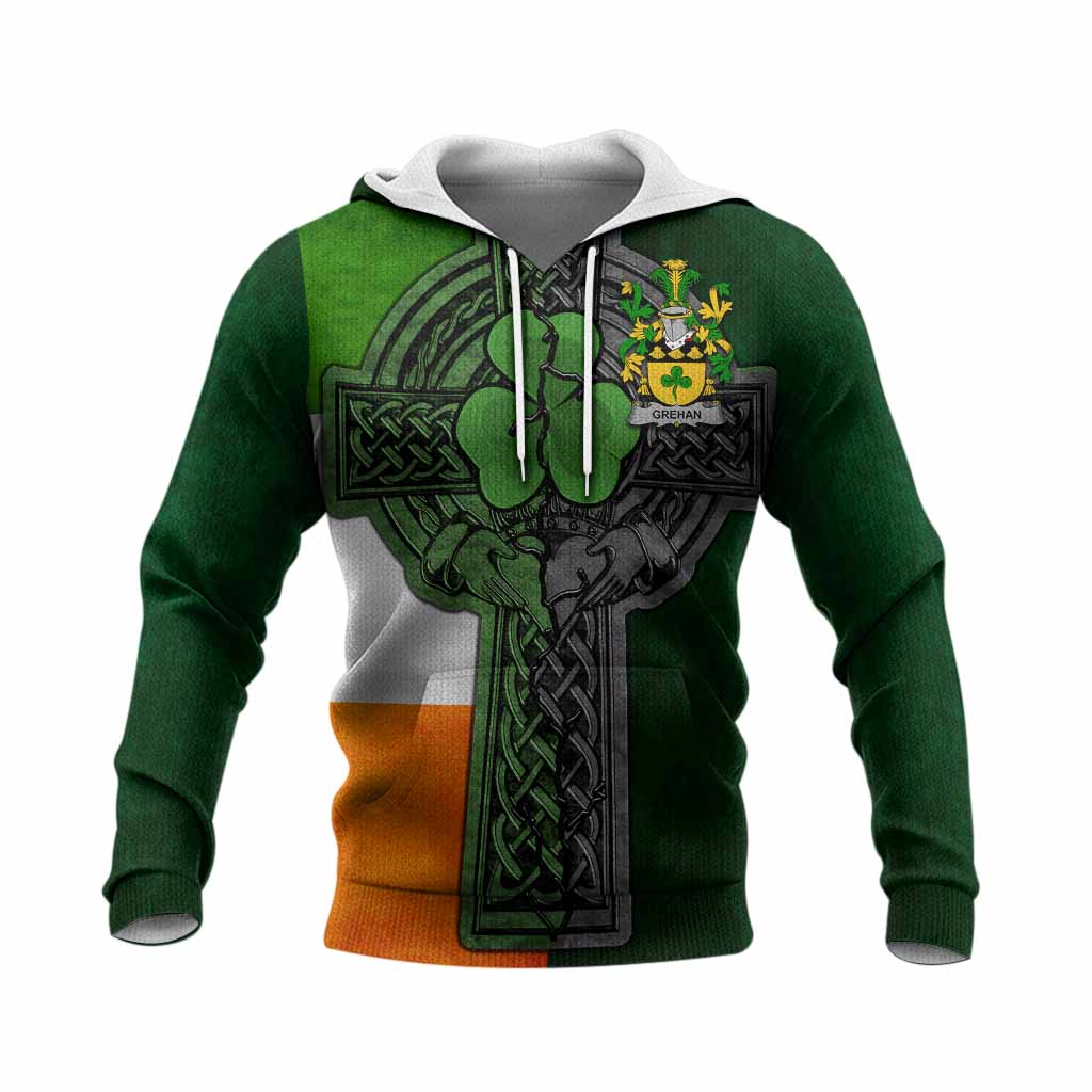 Grehan Irish Coat of Arms Knit Hoodie with Shamrock Celtic Cross