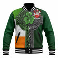 Grymes Irish Coat of Arms Baseball Jacket with Shamrock Celtic Cross