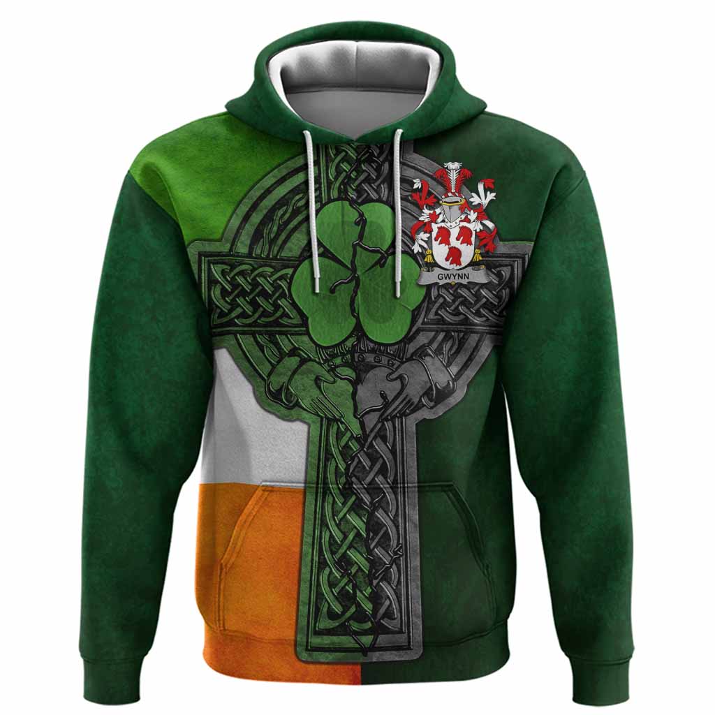 Gwynn Irish Coat of Arms Hoodie with Shamrock Celtic Cross