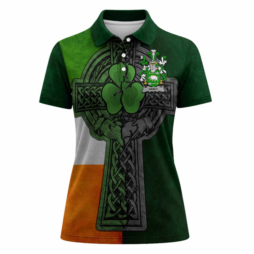 Hanly Irish Coat of Arms Women's Polo Shirt with Shamrock Celtic Cross
