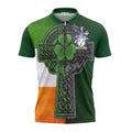 Hanna Irish Coat of Arms Zipper Polo Shirt with Shamrock Celtic Cross