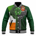 Hanraghan Irish Coat of Arms Baseball Jacket with Shamrock Celtic Cross