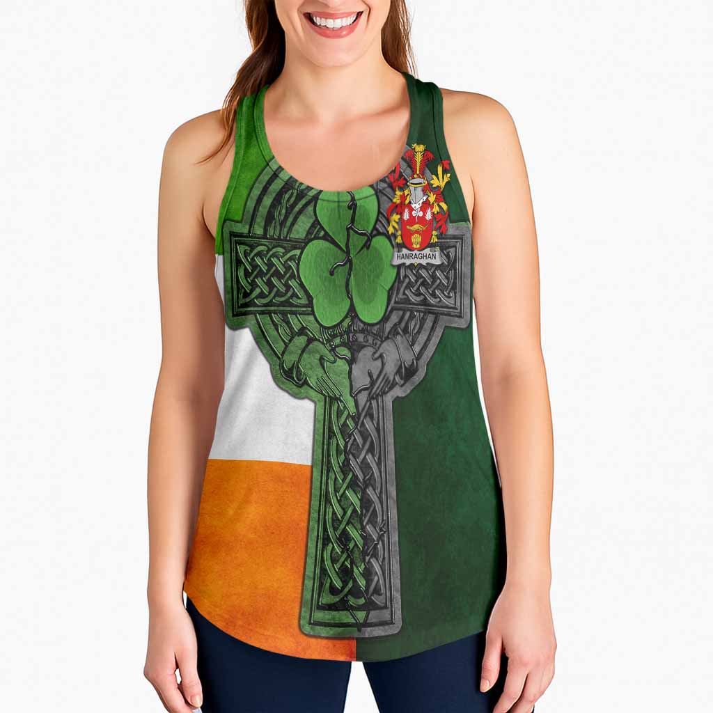 Hanraghan Irish Coat of Arms Women's Racerback Tank Top with Shamrock Celtic Cross