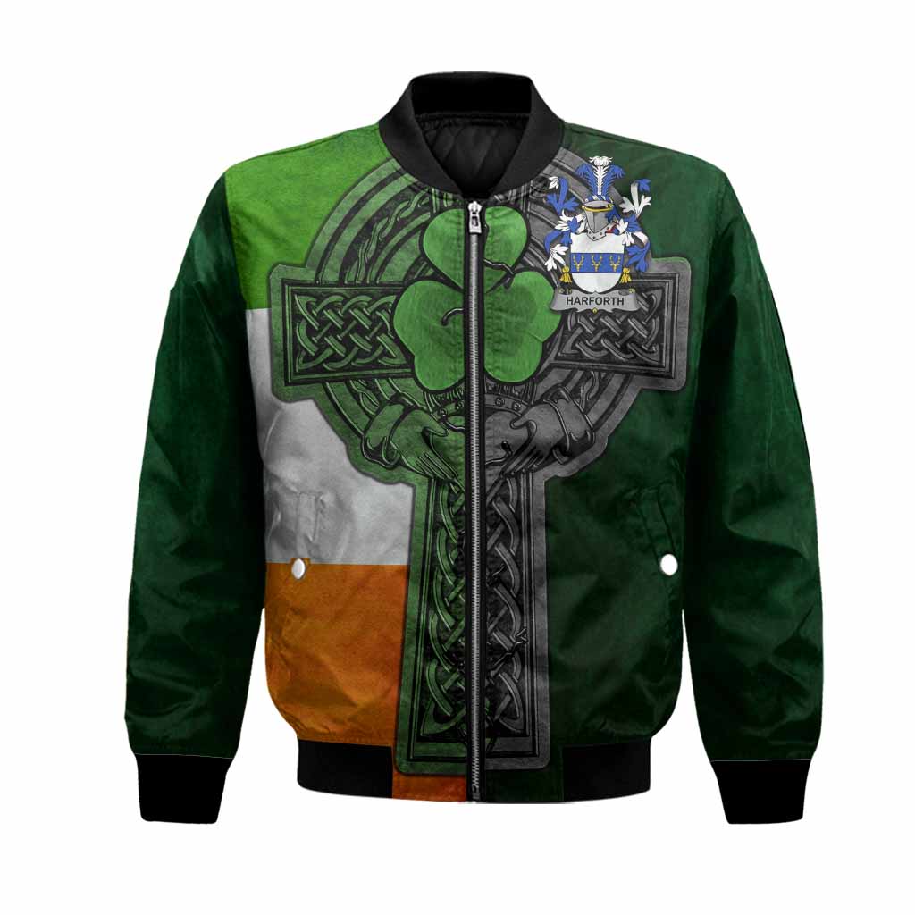 Harforth Irish Coat of Arms Bomber Jacket with Shamrock Celtic Cross