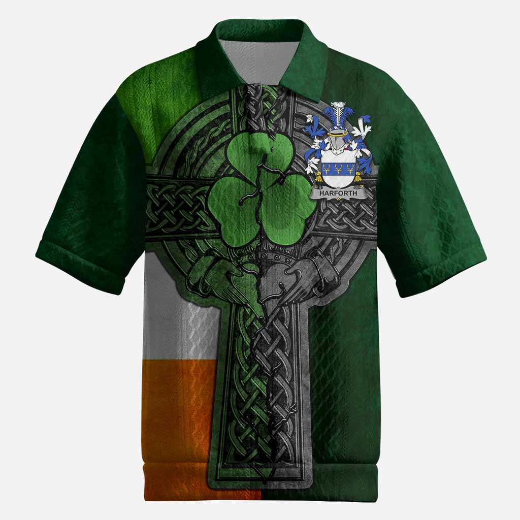 Harforth Irish Coat of Arms Men's Knit Polo Shirt with Shamrock Celtic Cross