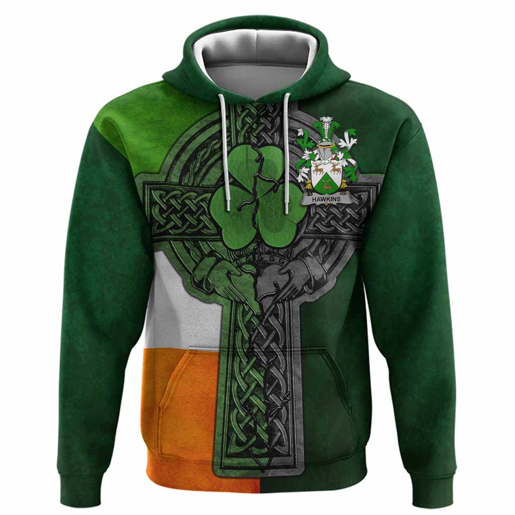 Hawkins Irish Coat of Arms Hoodie with Shamrock Celtic Cross