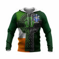 Healey Irish Coat of Arms Knit Hoodie with Shamrock Celtic Cross