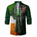 Hearon Irish Coat of Arms Men's Ghillie Shirt with Shamrock Celtic Cross