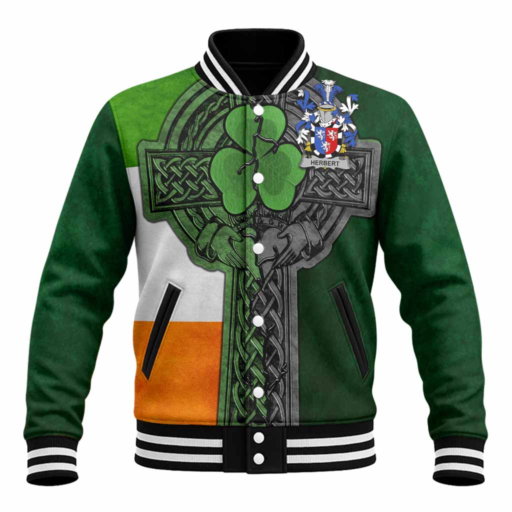 Herbert Irish Coat of Arms Baseball Jacket with Shamrock Celtic Cross