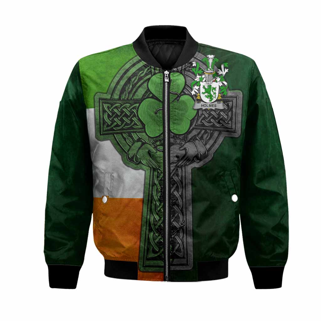 Holmes Irish Coat of Arms Bomber Jacket with Shamrock Celtic Cross