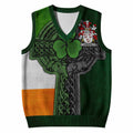 Hunter Irish Coat of Arms Sleeveless V-Neck Sweater with Shamrock Celtic Cross