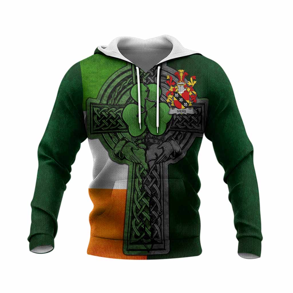 Ivers Irish Coat of Arms Knit Hoodie with Shamrock Celtic Cross
