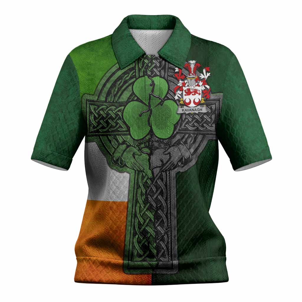 Kavanagh Irish Coat of Arms Women's Knit Polo Shirt with Shamrock Celtic Cross