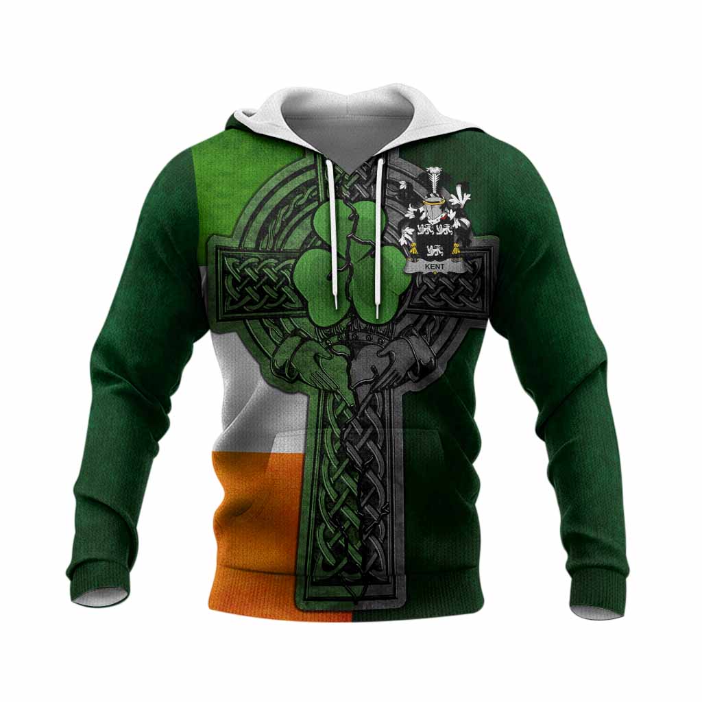 Kent Irish Coat of Arms Knit Hoodie with Shamrock Celtic Cross