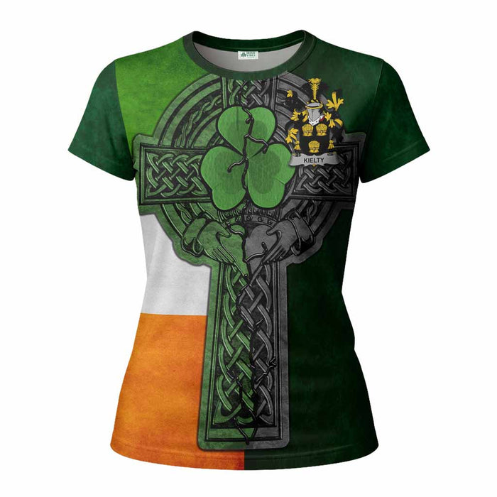Kielty Irish Coat of Arms Women's T-shirt with Shamrock Celtic Cross