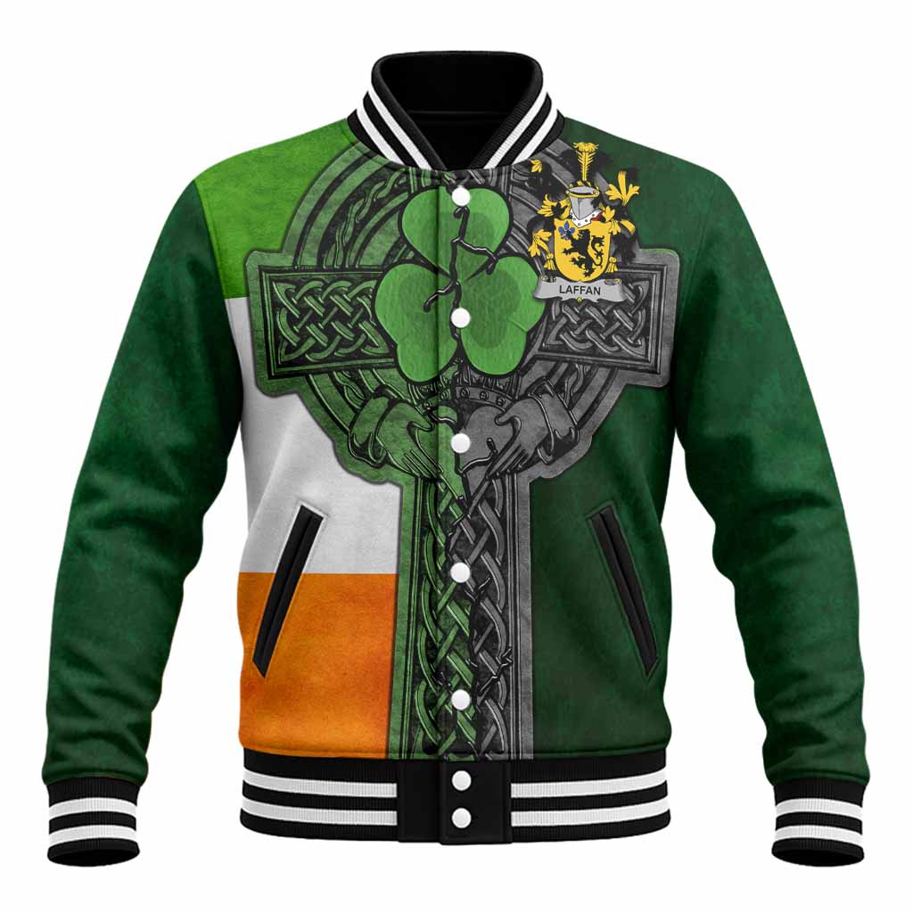 Laffan Irish Coat of Arms Baseball Jacket with Shamrock Celtic Cross