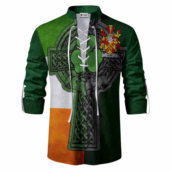 Lane Irish Coat of Arms Men's Ghillie Shirt with Shamrock Celtic Cross